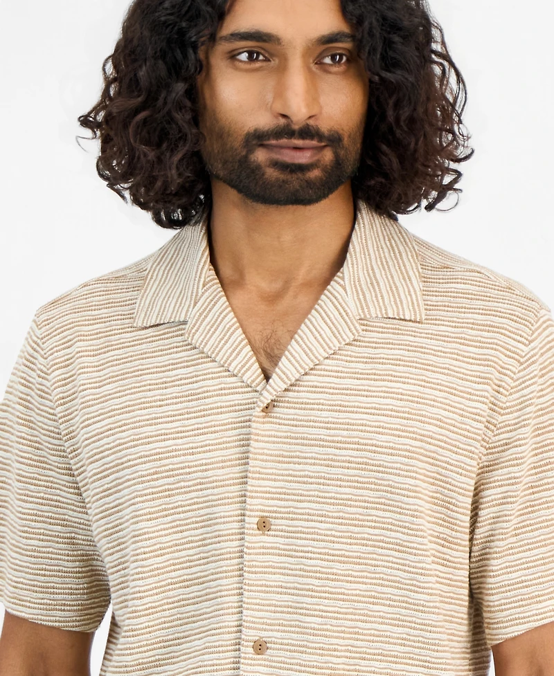 Sun + Stone Men's Short-Sleeve Wave Textured Camp Collar Shirt, Macy's Exclusive
