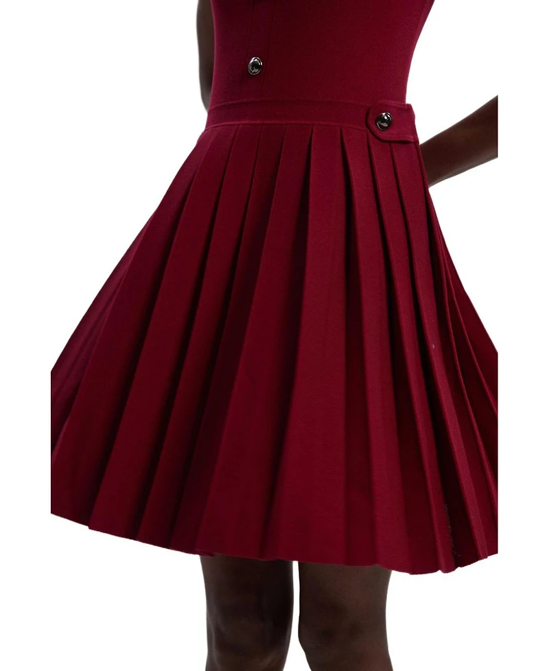 Karen Millen Women's Viscose Tab Pleated Knit Mini Dress