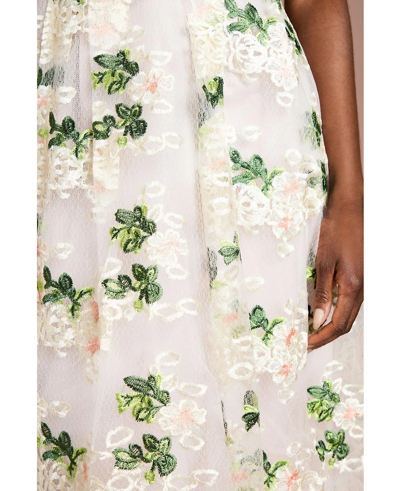Coast Women's Embroidered Mesh Lace Skirted Midi Dress