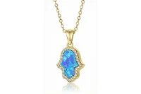 Rachel Glauber 14K Gold Plated Sparkling Hamsa Opal and Cz Halo Necklace