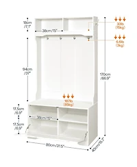 Slickblue Hall Tree with Coat Hooks, Bench and Shoe Storage for Entryway