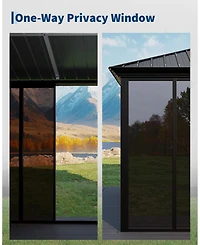 homfan 12 x 16 Ft Metal Roof Gazebo House with Aluminum Alloy and Steel Frame and Acrylic Panels for Backyard, Patio