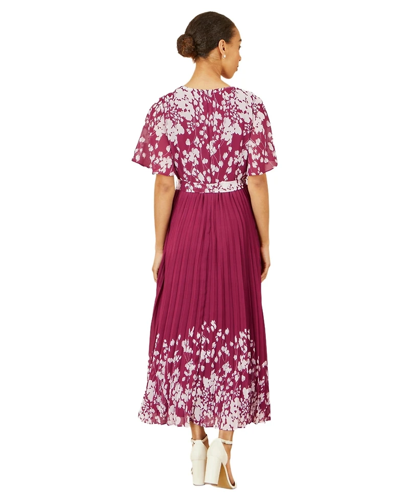 Yumi Women's Short Sleeve Pleated Midi Dress