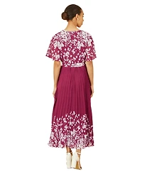 Yumi Women's Short Sleeve Pleated Midi Dress