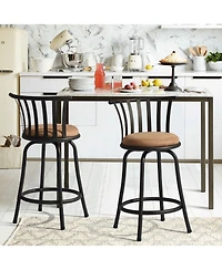 HomeRoots Set of Two 24" Microfiber and Metal Low Back Counter Height Swivel Bar Chairs