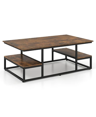 Slickblue Modern Rectangle Coffee Table with Storage Shelf and Open Display Design