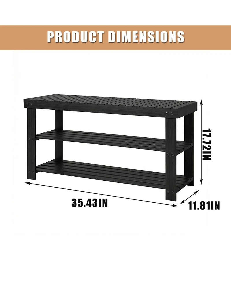 homfan 3-Tier Natural Bamboo Shoe Bench, Heavy Duty 3-in-1 Entryway Storage Organizer for Home Hallway