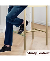 homfan Set of 6 25.5 Inch Counter Height Bar Stools with Velvet Cushion Seat and Gold Metal Frame
