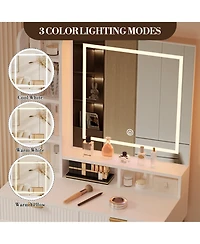 40.5"W Wave Board Dressing Table with Engineered Wood Top and Metal Frame, Makeup Vanity Table for Bedroom Vanity Space, White/Gold