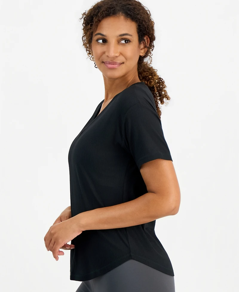 Id Ideology Women's Ribbed Relaxed-Fit V-Neck Tee, Macy's Exclusive