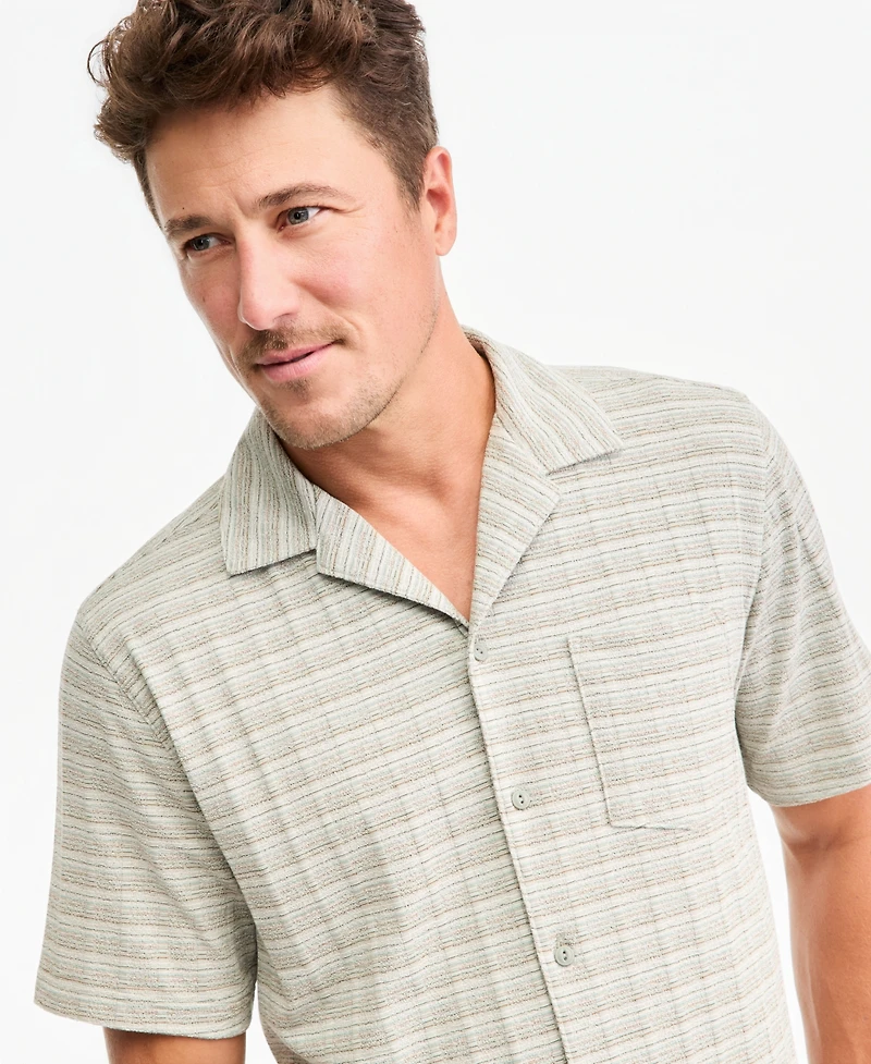 Sun + Stone Men's Short-Sleeve Stripe Texture Pocket Camp Shirt, Macy's Exclusive