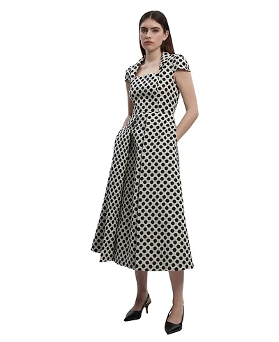 Karen Millen Women's Spot Jacquard Square Neck Midi Dress