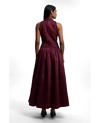 Karen Millen Taffeta High Neck Fit and Flare Dress