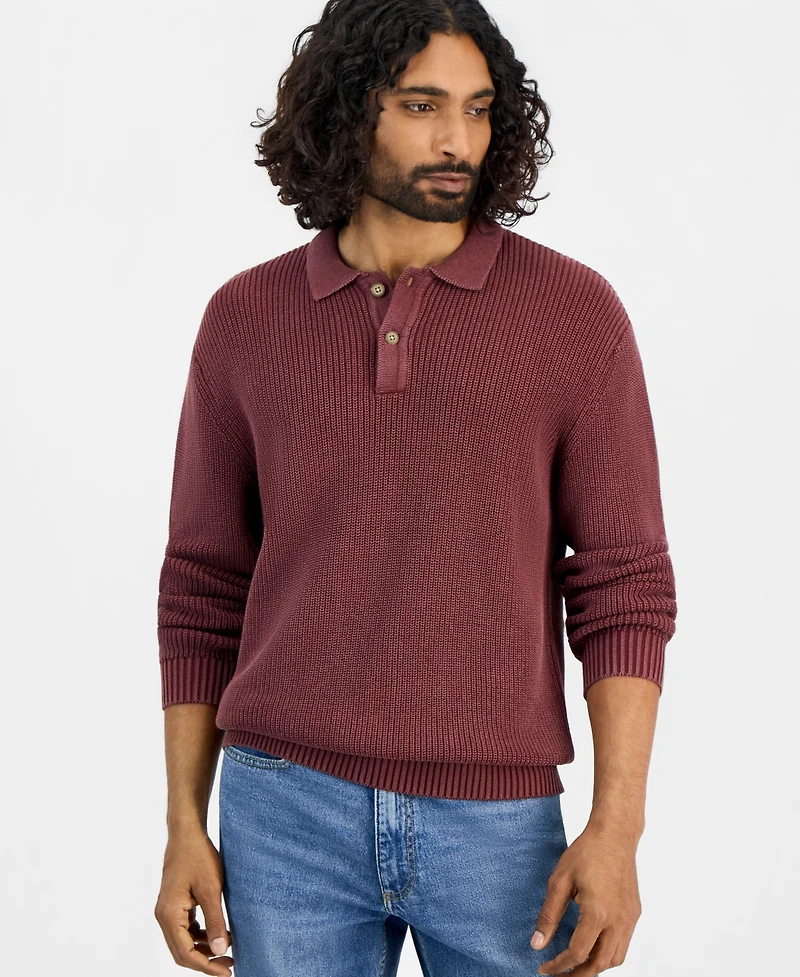 Sun + Stone Men's Long-Sleeve Cotton Polo Sweater, Macy's Exclusive