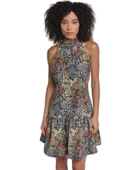 Karl Lagerfeld Paris Women's Floral Tapestry Drop-Waist Fit & Flare Dress