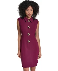 Karl Lagerfeld Paris Women's Brooch Button Scuba Crepe Sheath Dress