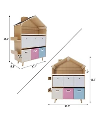 Mega Casa House-Style Kids Storage Cabinet, Multi-Bin Toy Organizer and Book Display Bookcase for Playrooms & Bedrooms