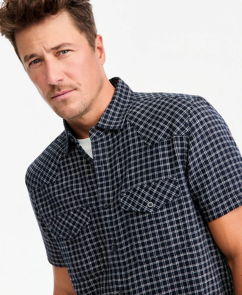 Sun + Stone Men's Short-Sleeve Alfredo Mini Check Shirt, Macy's Exclusive