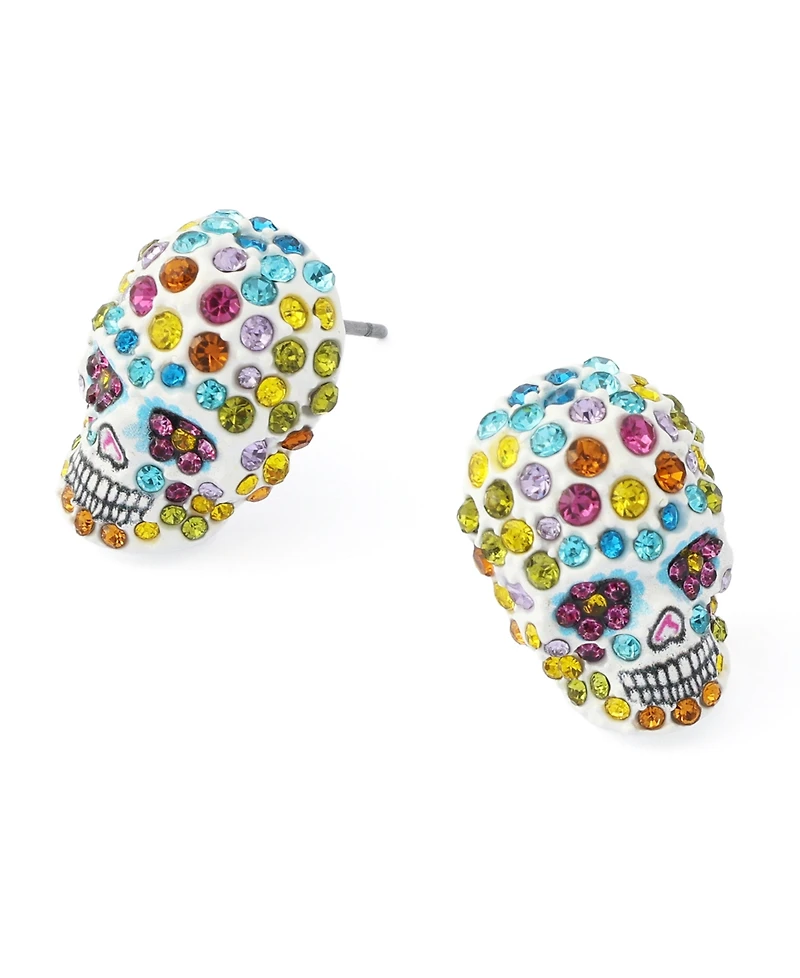 Betsey Johnson Faux-Stone Sugar Skull Stud Earrings