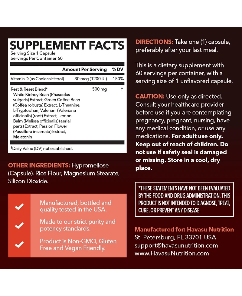 Night Time Fat Burner + Melatonin Capsules, Pm Burner and Night Suport, Havasu Nutrition, 60ct