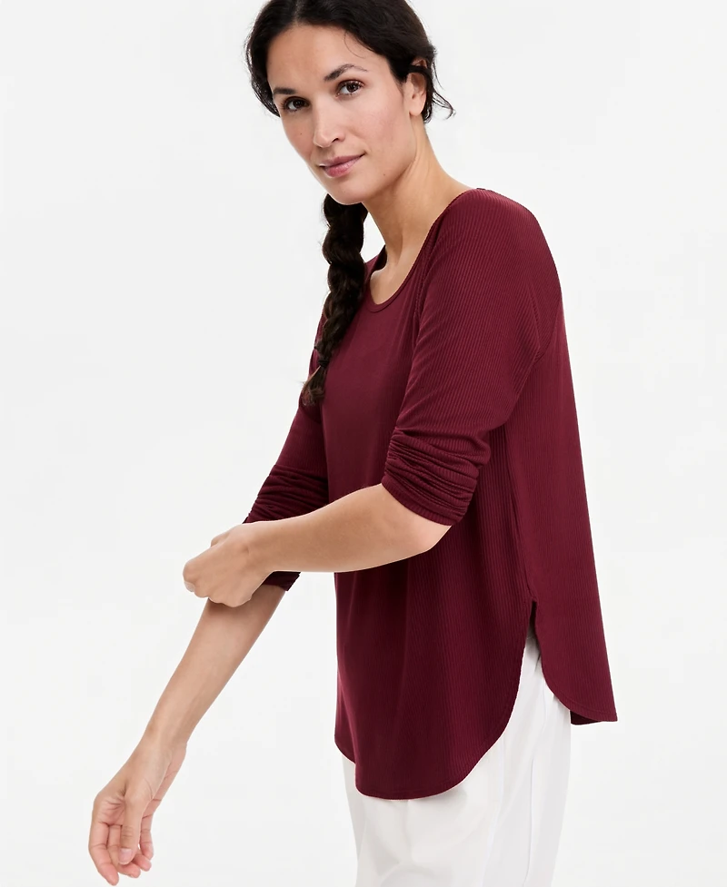 Id Ideology Women's Ribbed Crewneck Long-Sleeve T-Shirt, Macy's Exclusive