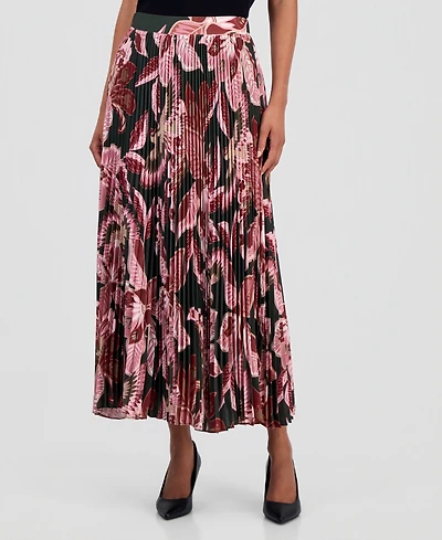 T Tahari Women's Pleated Floral A-Line Skirt