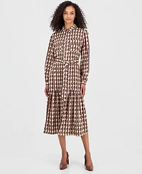 T Tahari Women's Long-Sleeve Button-Down Peplum Midi Dress