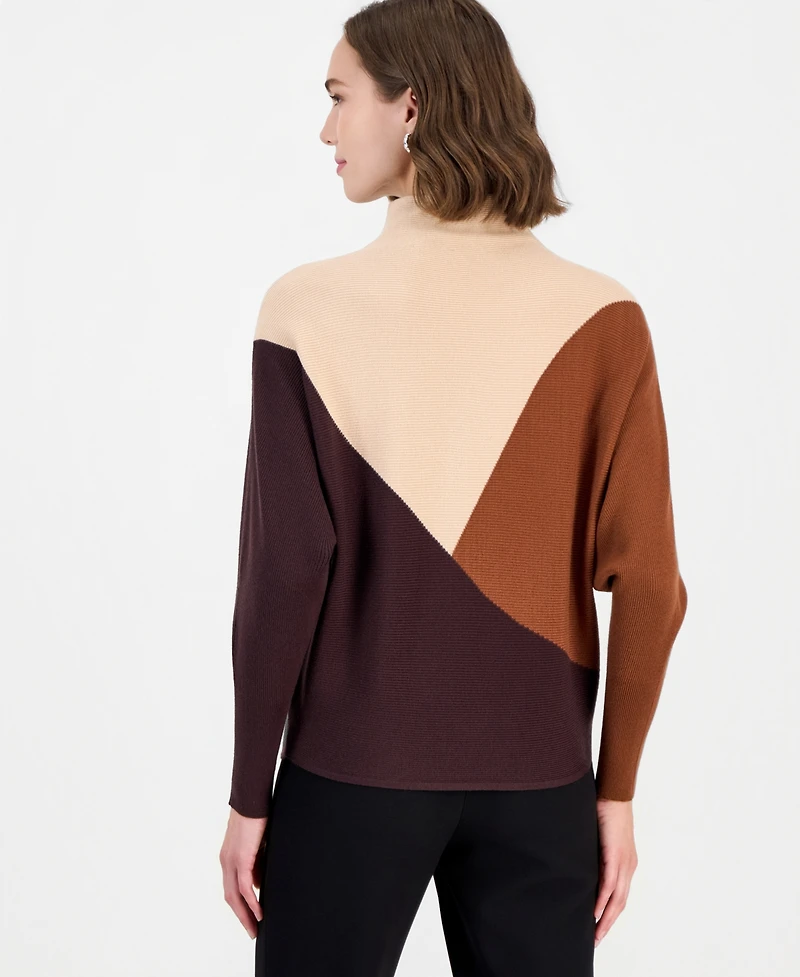 T Tahari Women's Colorblock Dolman-Sleeve Funnel-Neck Pullover