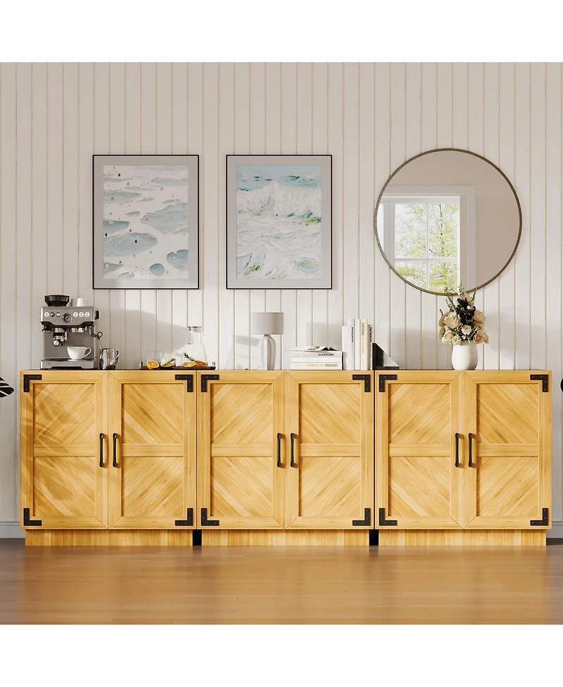 homfan 36 Inch Modern Farmhouse Sideboard Buffet Cabinet with Storage, Engineered Wood Credenza with Doors and Adjustable Shelves