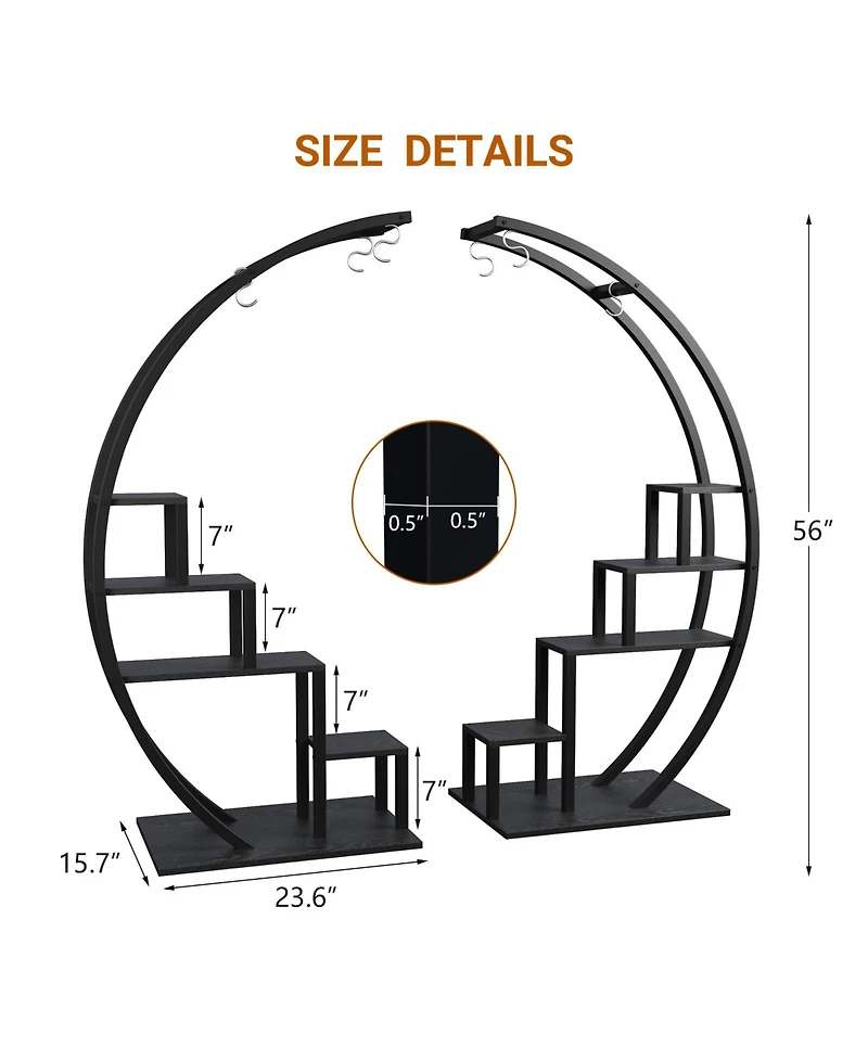homfan 44"H Round Plant Stand with Steel Frame and Engineered Wood Shelves, Tiered Flower Shelf for Patio Garden Living Room