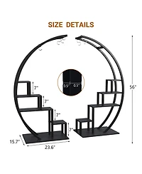 homfan 44"H Round Plant Stand with Steel Frame and Engineered Wood Shelves, Tiered Flower Shelf for Patio Garden Living Room