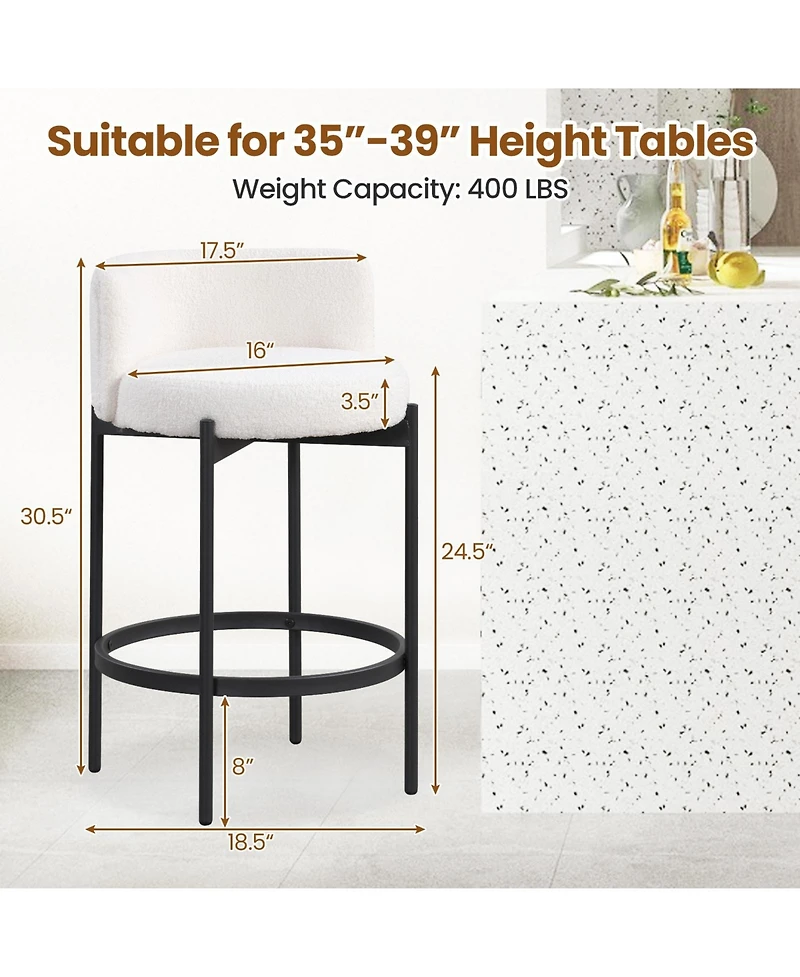 Slickblue Upholstered Boucle Counter Stools Set of 4 with Comfortable Curved Back