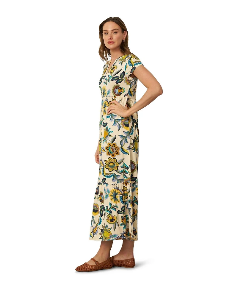 Cable & Gauge Women's Tiered Flowy Printed Maxi Dress