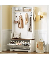 Slickblue Entryway Organizer with Coat Rack, Shoe Storage and Flip-Top Drawers