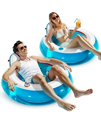 Aofar 2 Pack Inflatable Pool Float Chair Lounger Cup Holder