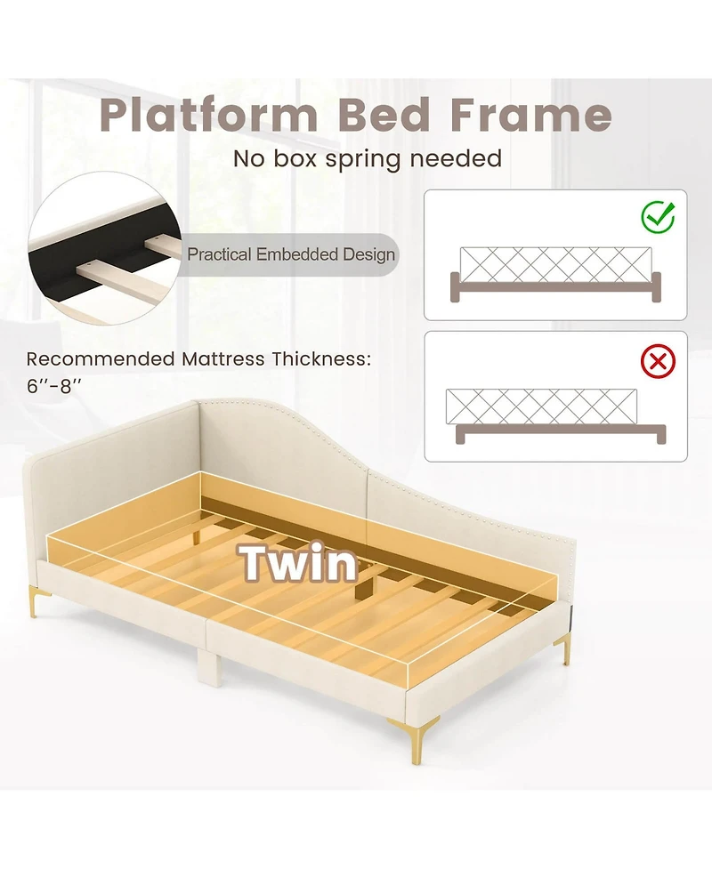 Costway Twin Size Upholstered Daybed Rivet-Tufted Platform Bed with Metal Legs