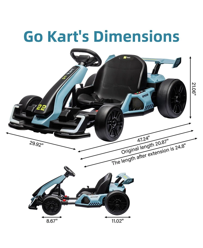homfan 24V Go Kart, Dual 150W/300W Motors, Adjustable Seat, Drift and Sport Modes, Big Battery, Eva Tires, Led Lights, Up to 8mph