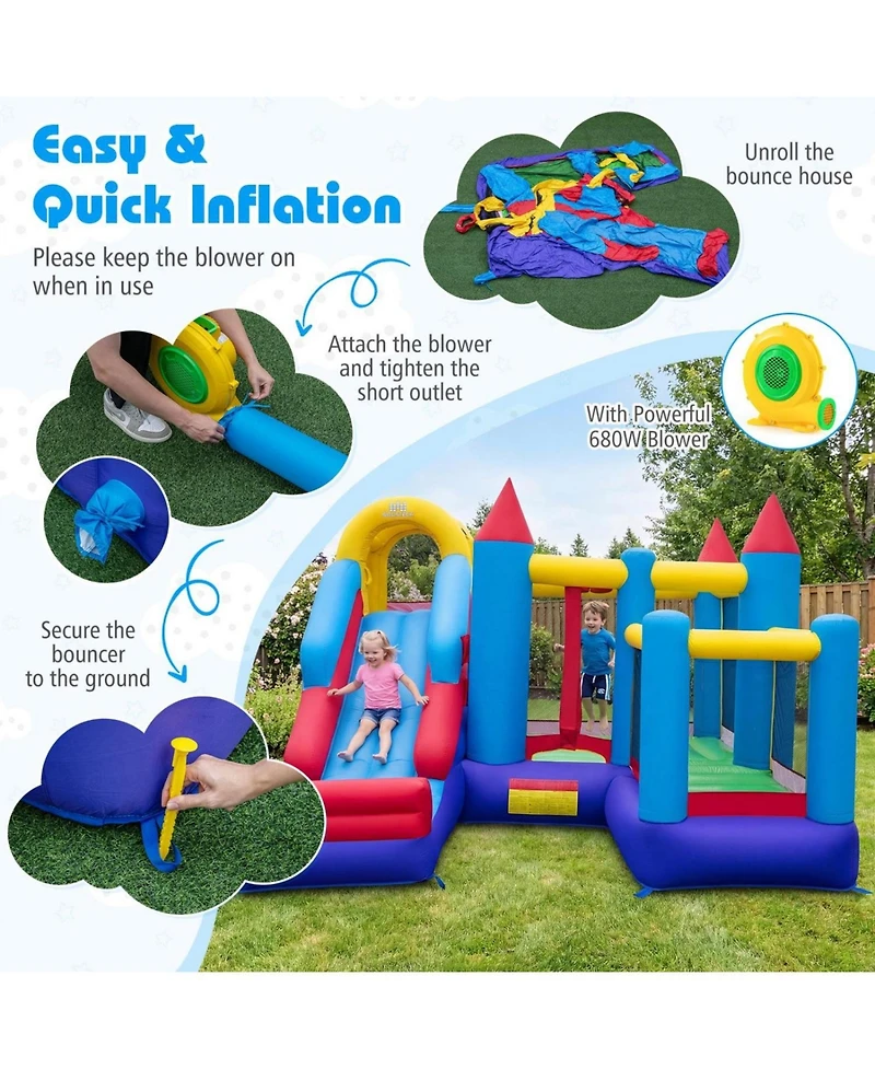 Slickblue Kids Inflatable Bounce House with Slide, Play Area and Included 680W Blower