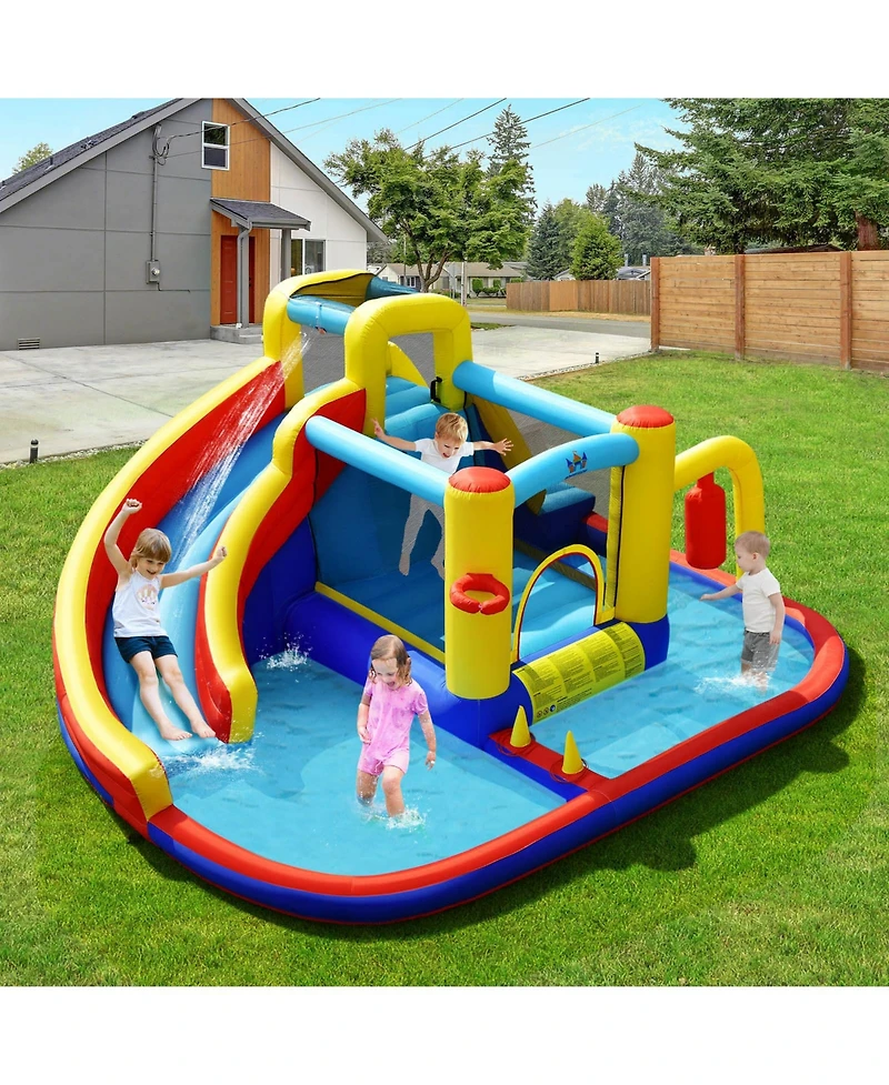 Slickblue 7-in-1 Backyard Water Park with Inflatable Slide, Pool and Bounce Area