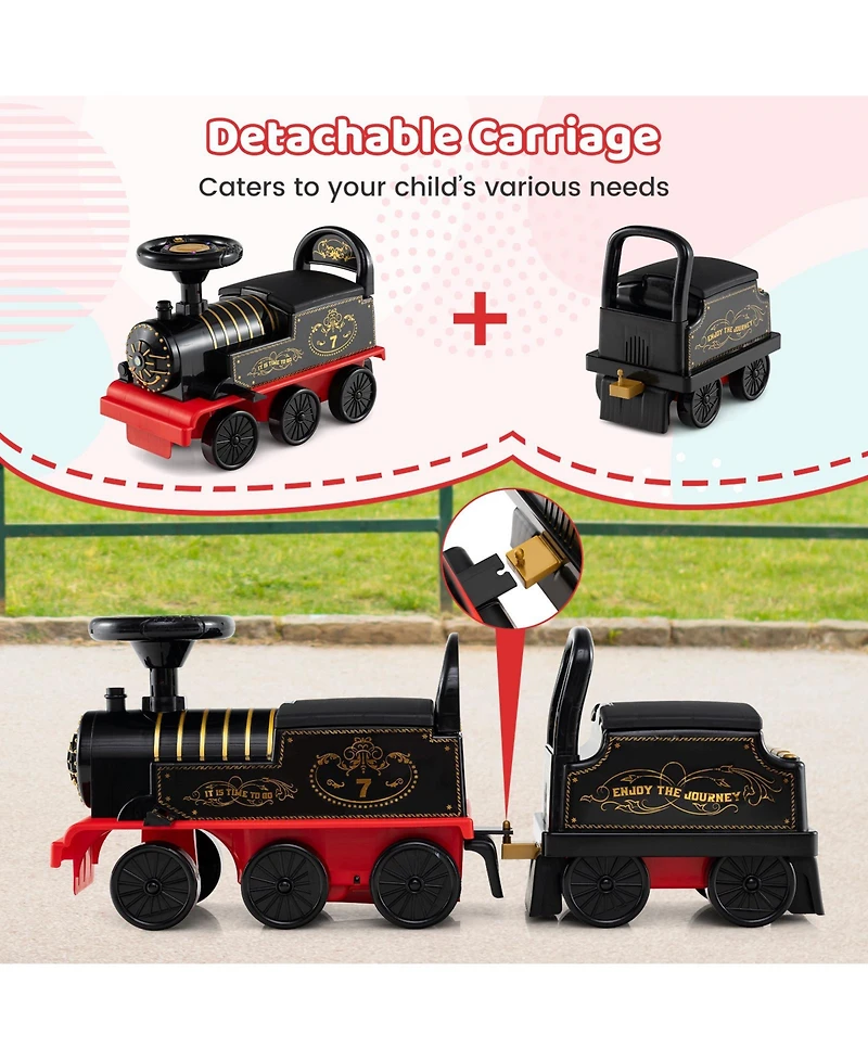 Slickblue Kids Ride On Train 6V 2 Seater Carriage Led Lights
