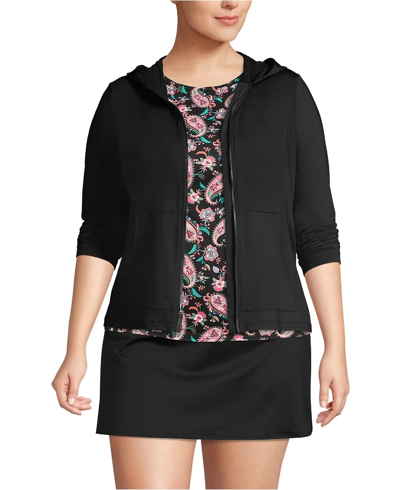 Lands' End Plus SunShade Upf 50 Long Sleeve Hooded Full Zip Rash Guard
