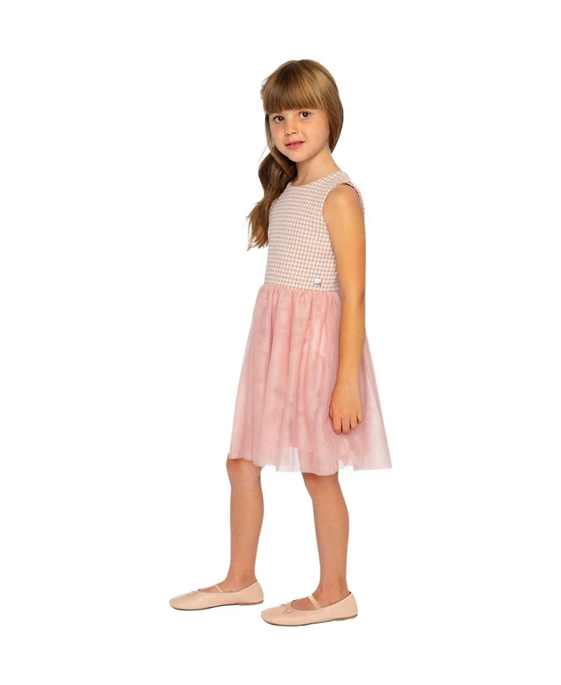 Deux par Deux Toddler Girl (2T-5T) Bi-Material Sleeveless Dress Houndstooth