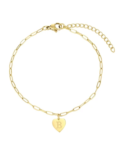 Adornia Tarnish Resistant Gold Initial Engraved Heart Paperclip Chain Bracelet