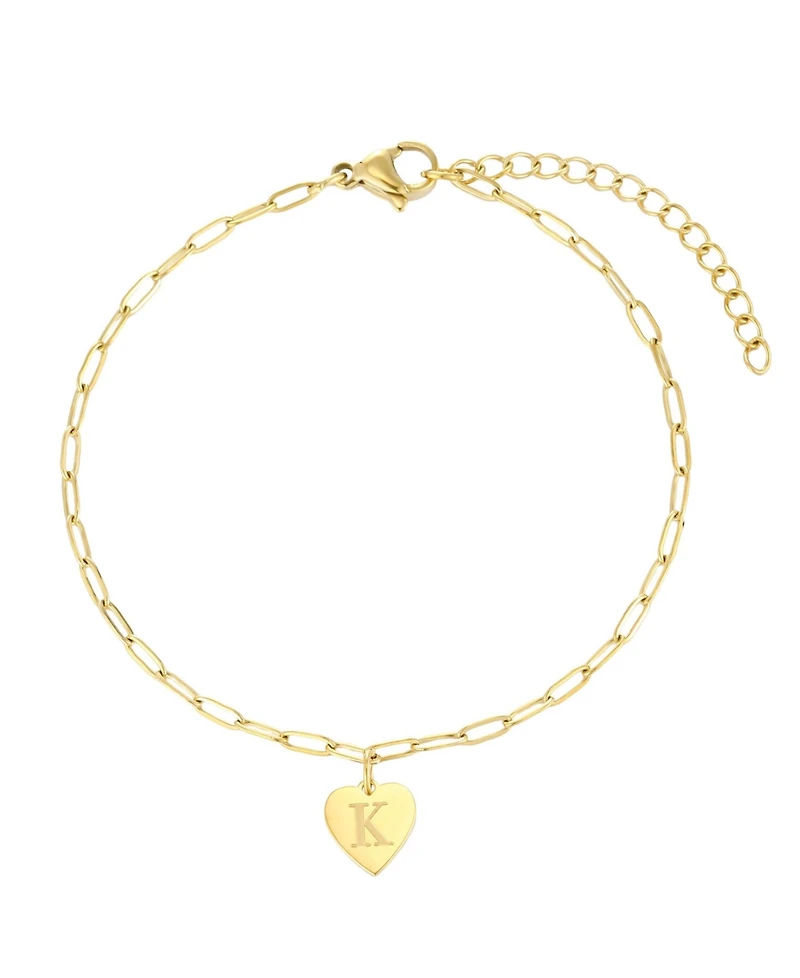 Adornia Tarnish Resistant Gold Initial Engraved Heart Paperclip Chain Bracelet