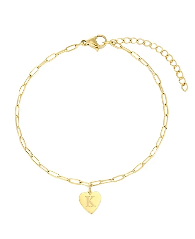 Adornia Tarnish Resistant Gold Initial Engraved Heart Paperclip Chain Bracelet