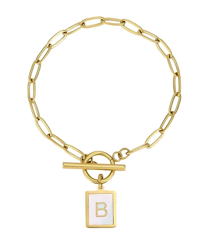 Adornia Tarnish Resistant Gold Imitation Pearl Initial Toggle Bracelet