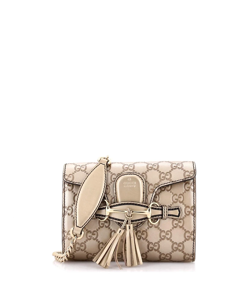Pre-Owned Gucci Mini Emily Chain Flap Bag Guccissima Leather