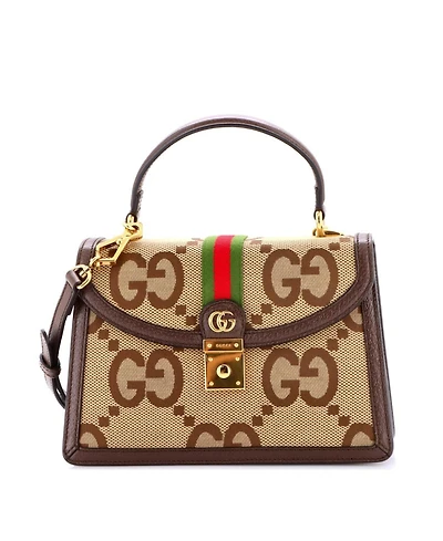 Pre-Owned Gucci Small Ophidia Flap Top Handle Bag Jumbo Gg Canvas