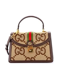 Pre-Owned Gucci Small Ophidia Flap Top Handle Bag Jumbo Gg Canvas