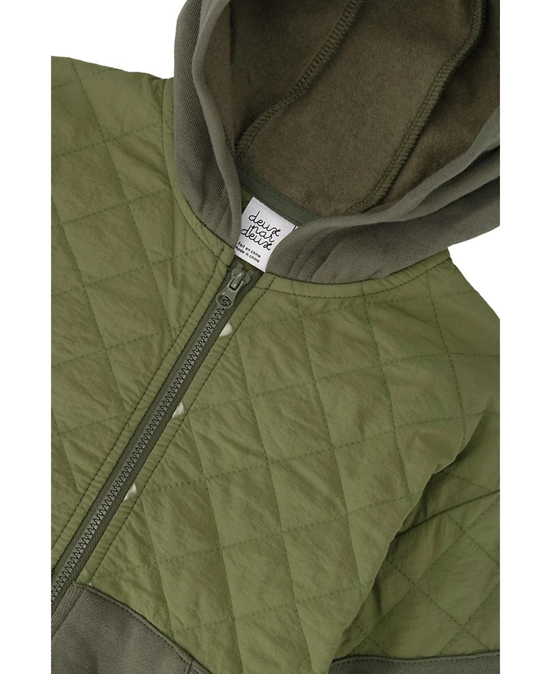 Deux par Little and Big Boy (6-12) Full Zip Hooded Bi-Material Cardigan